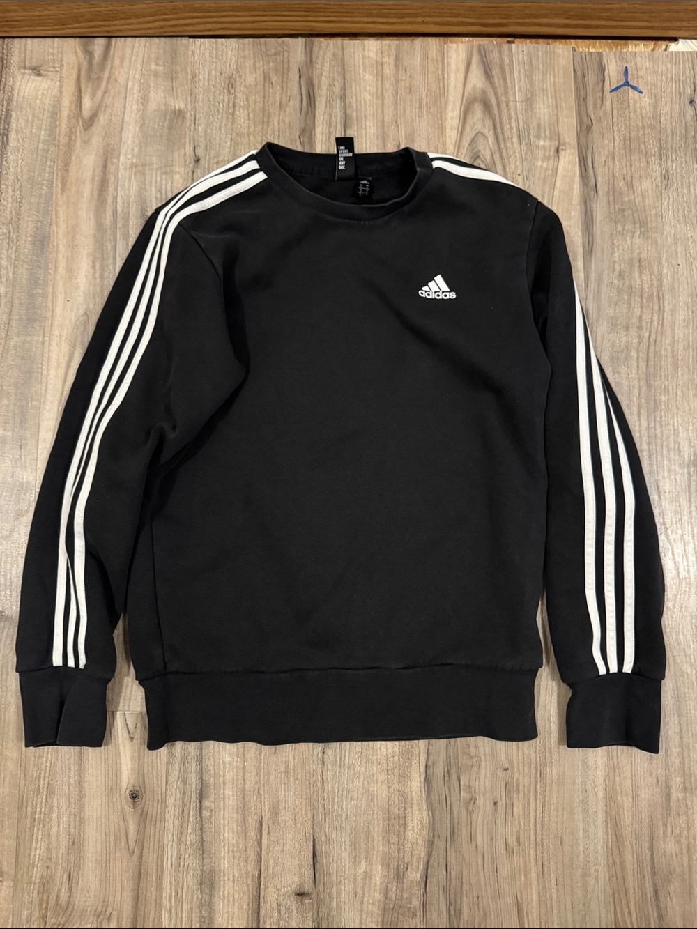 adidas Black Crewneck Sweatshirt with White 3-Stripes